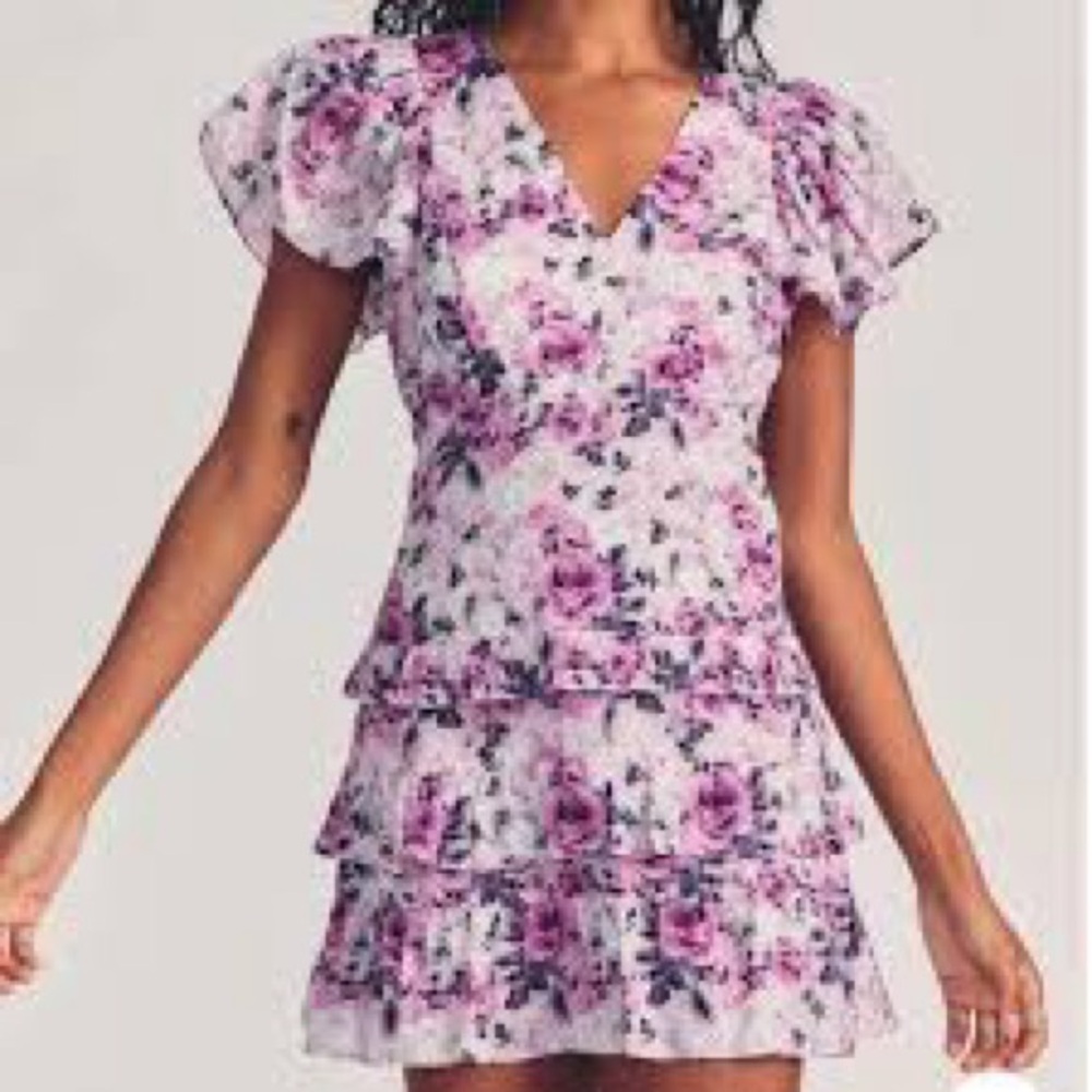 LoveShackFancy Pink and Purple Floral Mini Dress